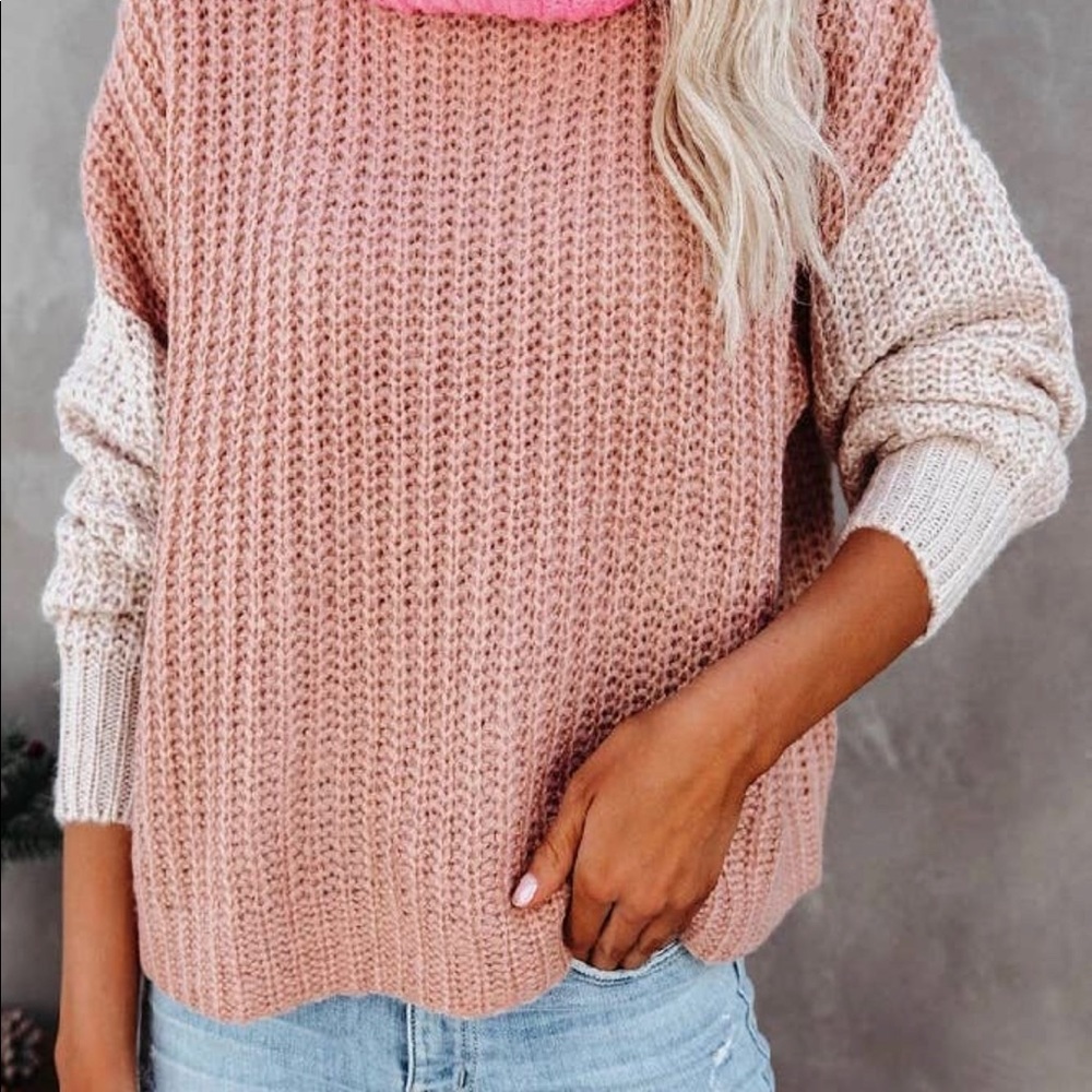 Pink Colorblock Cowl Neck Sweater S M L‎ XL - Picture 2 of 2